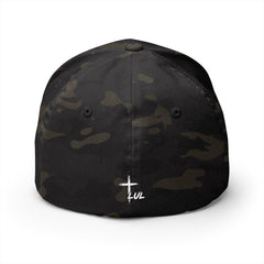 Level Up Living Embroidered Cross Cap — Faith Flex-Fit Closed-Back