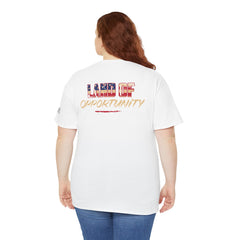 T-Shirt — "Land of Opportunity" Graphic Tee (Front Logo & Back Print)