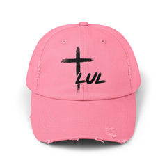 Distressed Cross Cap — "LUL" Script Christian Baseball Hat