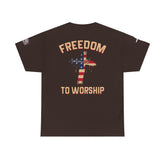 Freedom to Worship Tee — American Flag Cross Christian Religious T‑Shirt