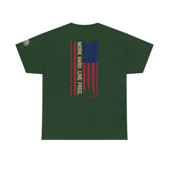T-Shirt — Distressed American Flag 'Work Hard Live Free' Patriotic Tee