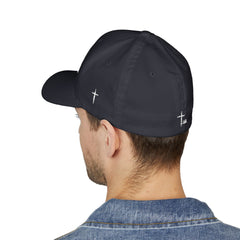 Level Up Living Embroidered Cross Cap — Faith Flex-Fit Closed-Back