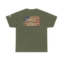 T-Shirt — 'No Comfort, Just Growth' Distressed American Flag Graphic Tee