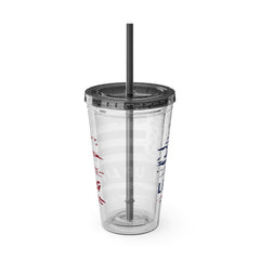 16oz Tumbler with Straw — Distressed American Flag “Level Up / Live Free” Design