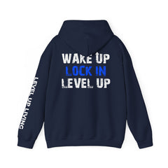 Level Up Living Hoodie — "Wake Up. Lock In. Level Up." Athletic Motivational Sweatshirt