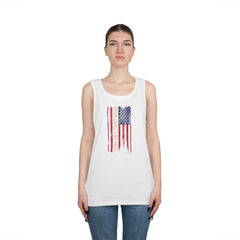 American Flag Distressed Tank Top – Vertical Vintage USA Stripes