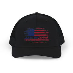 Level Up Living American Flag Snapback Trucker Cap