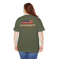T-Shirt — "Land of Opportunity" Graphic Tee (Front Logo & Back Print)