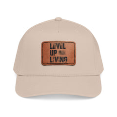 Leather Patch Baseball Cap — “LEVL UP LVNG” Motivational Trucker