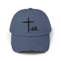 Distressed Cross Cap — "LUL" Script Christian Baseball Hat
