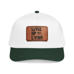 Leather Patch Baseball Cap — “LEVL UP LVNG” Motivational Trucker