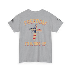 Freedom to Worship Tee — American Flag Cross Christian Religious T‑Shirt