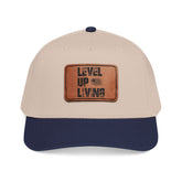 Leather Patch Baseball Cap — “LEVL UP LVNG” Motivational Trucker