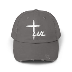 Distressed Cross Cap — "LUL" Script Christian Baseball Hat