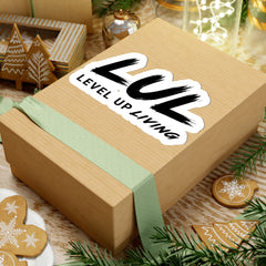Level Up Living Sticker — LUL Brush Script Kiss-Cut Sticker for Laptops & Gear