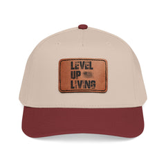 Leather Patch Baseball Cap — “LEVL UP LVNG” Motivational Trucker
