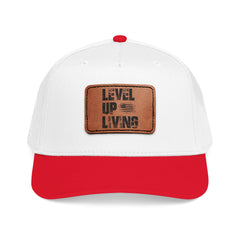Leather Patch Baseball Cap — “LEVL UP LVNG” Motivational Trucker