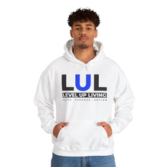 Level Up Living Hoodie — 'LUL' Motivational Pullover (Front Logo, Back ‘Average Is A Choice’)