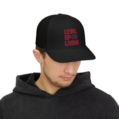 Level Up Living Snapback Trucker Cap — Patriotic Gamer Vibe Hat