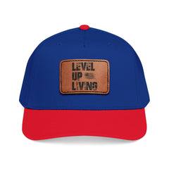 Leather Patch Baseball Cap — “LEVL UP LVNG” Motivational Trucker