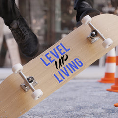 Level Up Living Die-Cut Sticker — Bold Blue & Brush Script Outdoor Decal