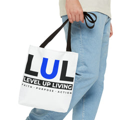 Level Up Living Tote Bag — 'LUL' Inspirational Canvas Tote (Faith · Purpose · Action)