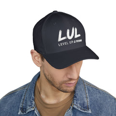 Level Up Living Embroidered Cross Cap — Faith Flex-Fit Closed-Back