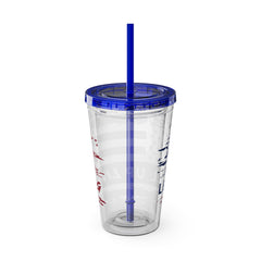 16oz Tumbler with Straw — Distressed American Flag “Level Up / Live Free” Design