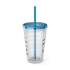16oz Tumbler with Straw — Distressed American Flag “Level Up / Live Free” Design