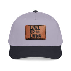 Leather Patch Baseball Cap — “LEVL UP LVNG” Motivational Trucker