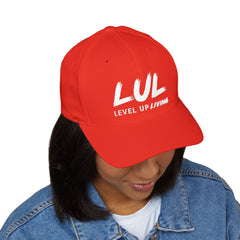 Level Up Living Embroidered Cross Cap — Faith Flex-Fit Closed-Back