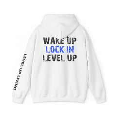 Level Up Living Hoodie — "Wake Up. Lock In. Level Up." Athletic Motivational Sweatshirt