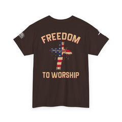 Freedom to Worship Tee — American Flag Cross Christian Religious T‑Shirt
