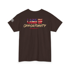 T-Shirt — "Land of Opportunity" Graphic Tee (Front Logo & Back Print)