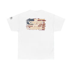 T-Shirt — 'No Comfort, Just Growth' Distressed American Flag Graphic Tee