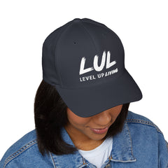 Level Up Living Embroidered Cross Cap — Faith Flex-Fit Closed-Back