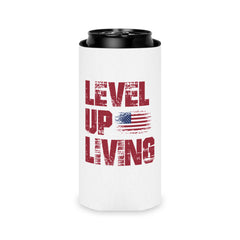 Can Cooler — "Level Up Living" American Flag Drink Koozie