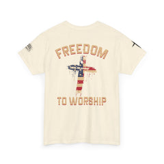 Freedom to Worship Tee — American Flag Cross Christian Religious T‑Shirt