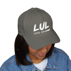 Level Up Living Embroidered Cross Cap — Faith Flex-Fit Closed-Back