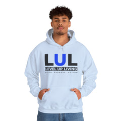 Level Up Living Hoodie — 'LUL' Motivational Pullover (Front Logo, Back ‘Average Is A Choice’)
