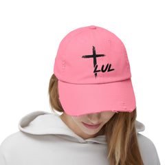 Distressed Cross Cap — "LUL" Script Christian Baseball Hat