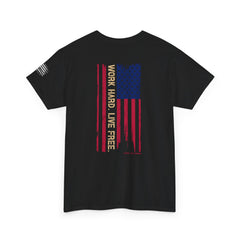 T-Shirt — Distressed American Flag 'Work Hard Live Free' Patriotic Tee