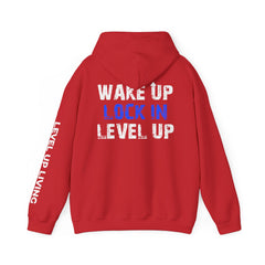 Level Up Living Hoodie — "Wake Up. Lock In. Level Up." Athletic Motivational Sweatshirt