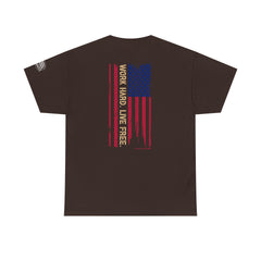 T-Shirt — Distressed American Flag 'Work Hard Live Free' Patriotic Tee
