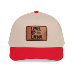 Leather Patch Baseball Cap — “LEVL UP LVNG” Motivational Trucker