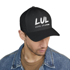 Level Up Living Embroidered Cross Cap — Faith Flex-Fit Closed-Back