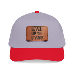 Leather Patch Baseball Cap — “LEVL UP LVNG” Motivational Trucker