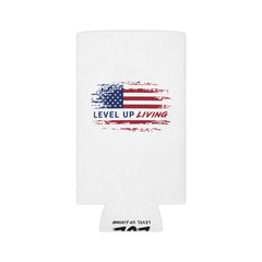 Can Cooler - "Level Up Living" American Flag Drink Koozie
