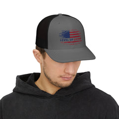 Level Up Living American Flag Snapback Trucker Cap