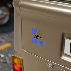 Level Up Living Die-Cut Sticker — Bold Blue & Brush Script Outdoor Decal